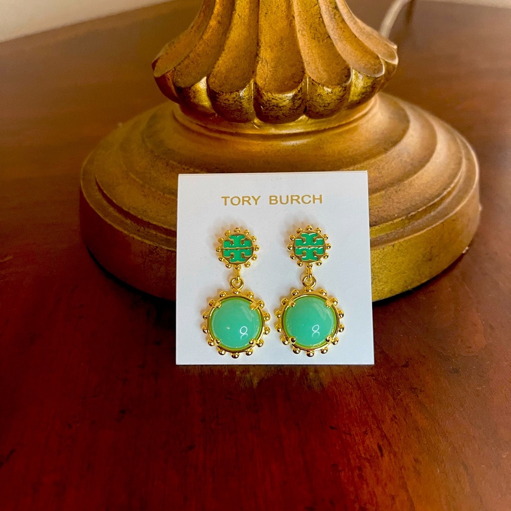 Tory Burch Gold and Teal Statement Earrings